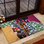 Personalized Brisbane Lions Football Rubber Doormat Tropical Hibiscus Flowers - Pacific Fusion Style