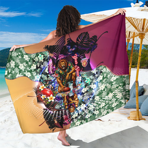 Personalized Brisbane Lions Football Sarong Tropical Hibiscus Flowers - Pacific Fusion Style
