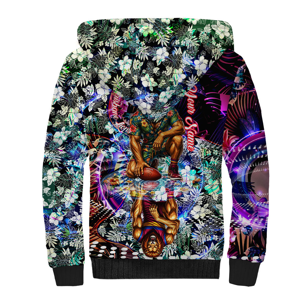 Personalized Brisbane Lions Football Sherpa Hoodie Tropical Hibiscus Flowers - Pacific Fusion Style
