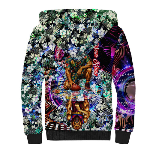 Personalized Brisbane Lions Football Sherpa Hoodie Tropical Hibiscus Flowers - Pacific Fusion Style