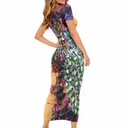 Personalized Brisbane Lions Football Short Sleeve Bodycon Dress Tropical Hibiscus Flowers - Pacific Fusion Style