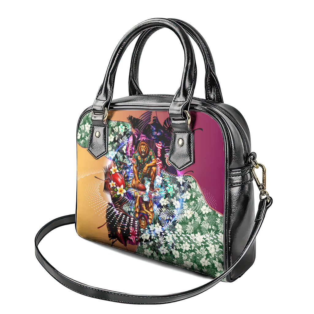 Personalized Brisbane Lions Football Shoulder Handbag Tropical Hibiscus Flowers - Pacific Fusion Style
