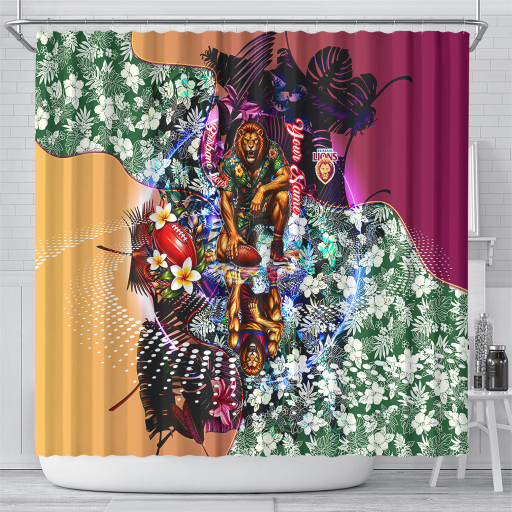 Personalized Brisbane Lions Football Shower Curtain Tropical Hibiscus Flowers - Pacific Fusion Style
