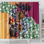 Personalized Brisbane Lions Football Shower Curtain Tropical Hibiscus Flowers - Pacific Fusion Style