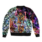 Personalized Brisbane Lions Football Sleeve Zip Bomber Jacket Tropical Hibiscus Flowers - Pacific Fusion Style