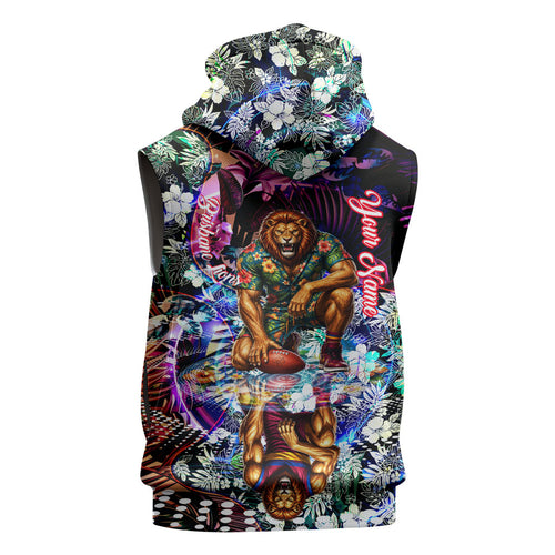 Personalized Brisbane Lions Football Sleeveless Hoodie Tropical Hibiscus Flowers - Pacific Fusion Style