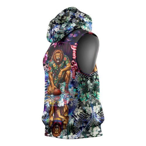 Personalized Brisbane Lions Football Sleeveless Hoodie Tropical Hibiscus Flowers - Pacific Fusion Style