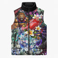 Personalized Brisbane Lions Football Sleeveless Puffer Jacket Tropical Hibiscus Flowers - Pacific Fusion Style