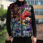 Personalized Brisbane Lions Football Sleeveless Puffer Jacket Tropical Hibiscus Flowers - Pacific Fusion Style