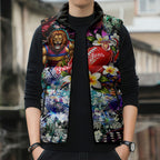 Personalized Brisbane Lions Football Sleeveless Puffer Jacket Tropical Hibiscus Flowers - Pacific Fusion Style