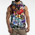Personalized Brisbane Lions Football Sleeveless Zip Hoodie Tropical Hibiscus Flowers - Pacific Fusion Style
