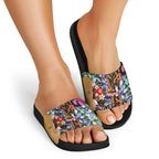 Personalized Brisbane Lions Football Slide Sandals Tropical Hibiscus Flowers - Pacific Fusion Style