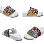 Personalized Brisbane Lions Football Slide Sandals Tropical Hibiscus Flowers - Pacific Fusion Style