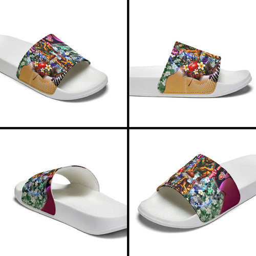 Personalized Brisbane Lions Football Slide Sandals Tropical Hibiscus Flowers - Pacific Fusion Style
