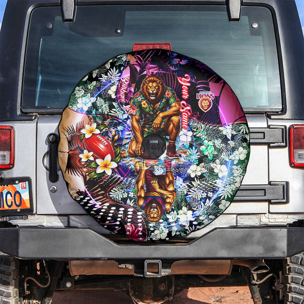 Personalized Brisbane Lions Football Spare Tire Cover Tropical Hibiscus Flowers - Pacific Fusion Style
