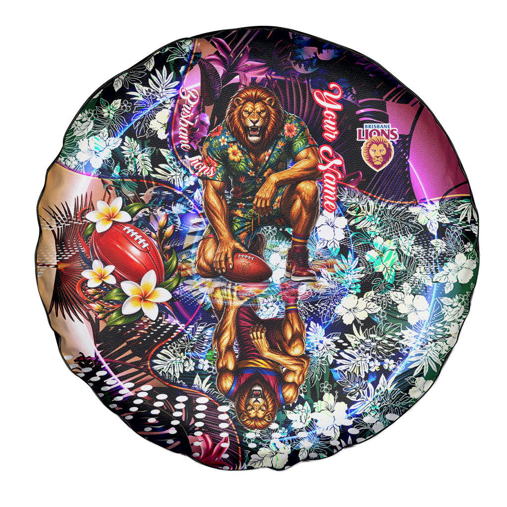 Personalized Brisbane Lions Football Spare Tire Cover Tropical Hibiscus Flowers - Pacific Fusion Style