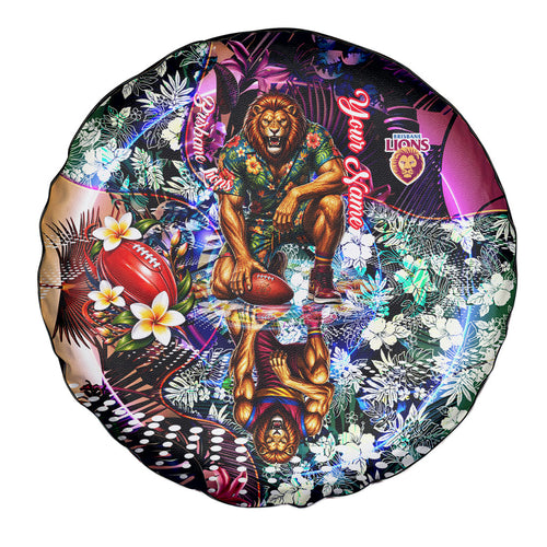 Personalized Brisbane Lions Football Spare Tire Cover Tropical Hibiscus Flowers - Pacific Fusion Style