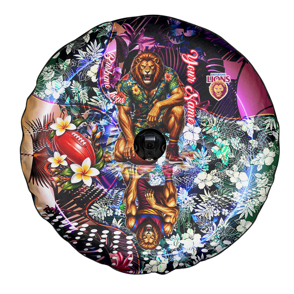 Personalized Brisbane Lions Football Spare Tire Cover Tropical Hibiscus Flowers - Pacific Fusion Style