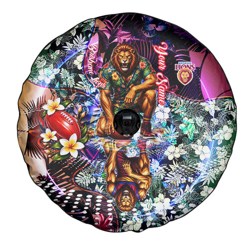 Personalized Brisbane Lions Football Spare Tire Cover Tropical Hibiscus Flowers - Pacific Fusion Style