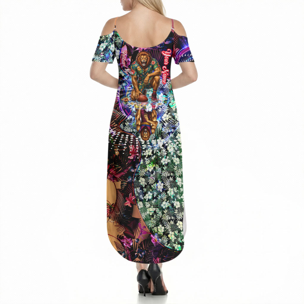 Personalized Brisbane Lions Football Summer Maxi Dress Tropical Hibiscus Flowers - Pacific Fusion Style
