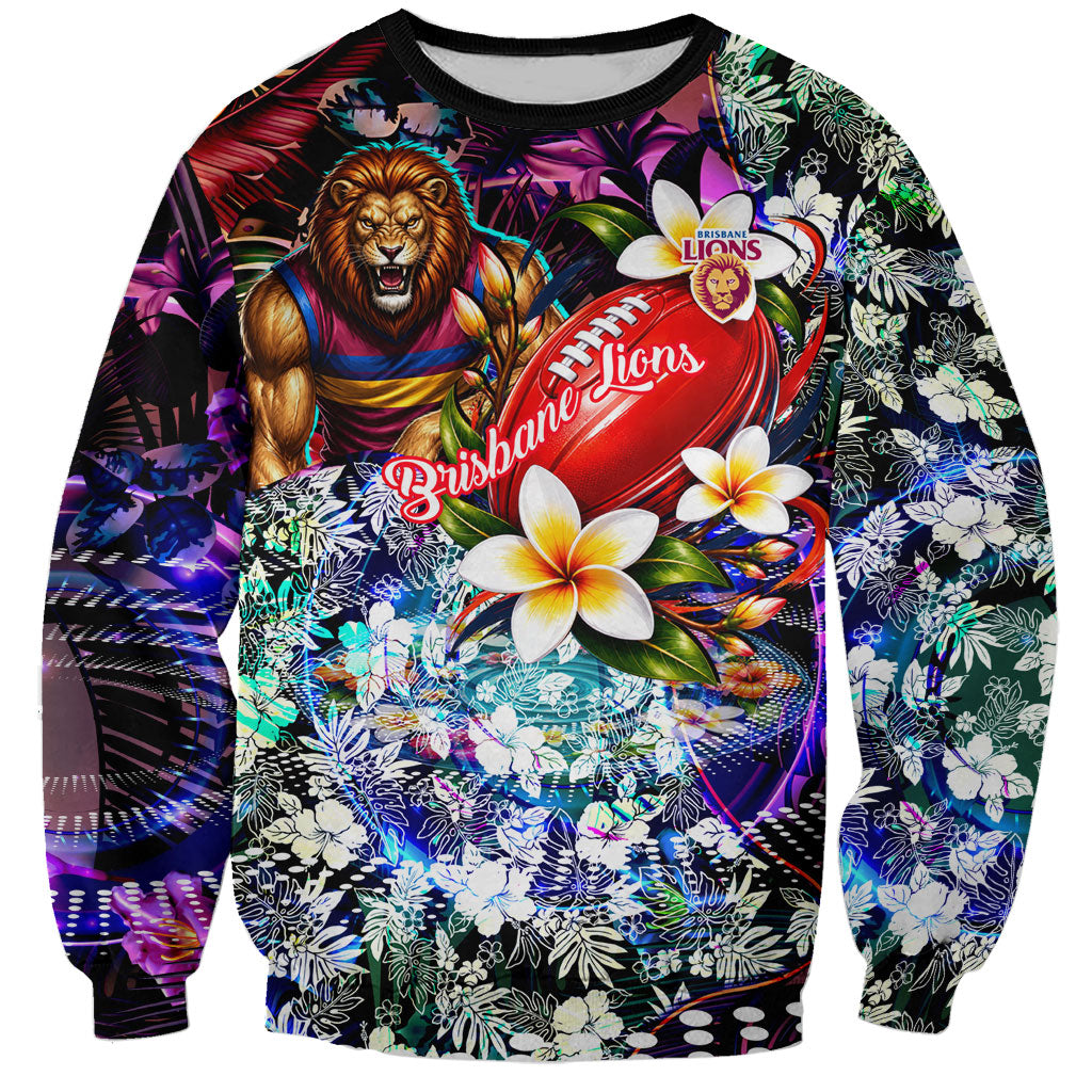 Personalized Brisbane Lions Football Sweatshirt Tropical Hibiscus Flowers - Pacific Fusion Style