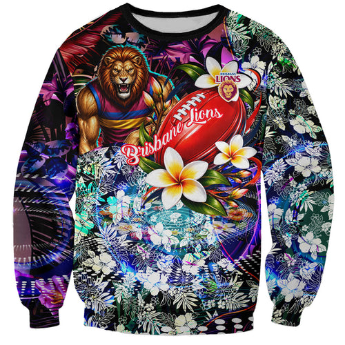 Personalized Brisbane Lions Football Sweatshirt Tropical Hibiscus Flowers - Pacific Fusion Style