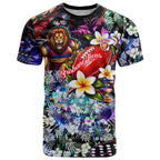 Personalized Brisbane Lions Football T Shirt Tropical Hibiscus Flowers - Pacific Fusion Style