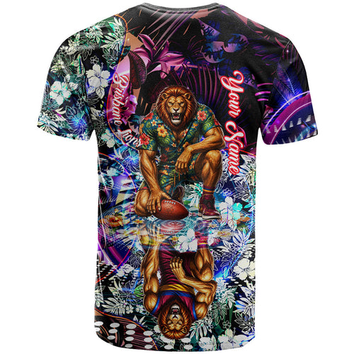 Personalized Brisbane Lions Football T Shirt Tropical Hibiscus Flowers - Pacific Fusion Style