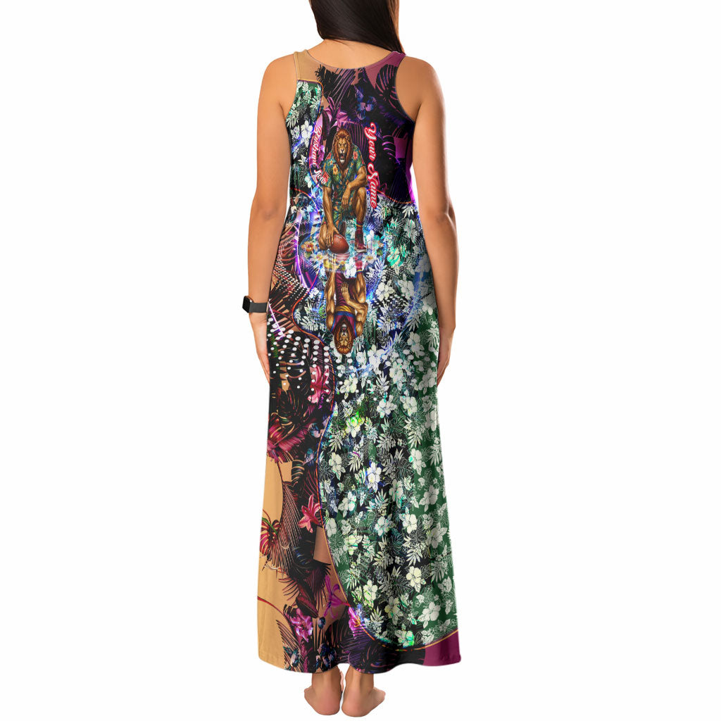 Personalized Brisbane Lions Football Tank Maxi Dress Tropical Hibiscus Flowers - Pacific Fusion Style
