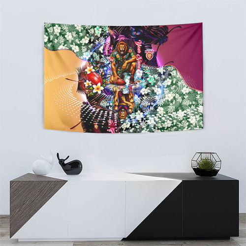 Personalized Brisbane Lions Football Tapestry Tropical Hibiscus Flowers - Pacific Fusion Style
