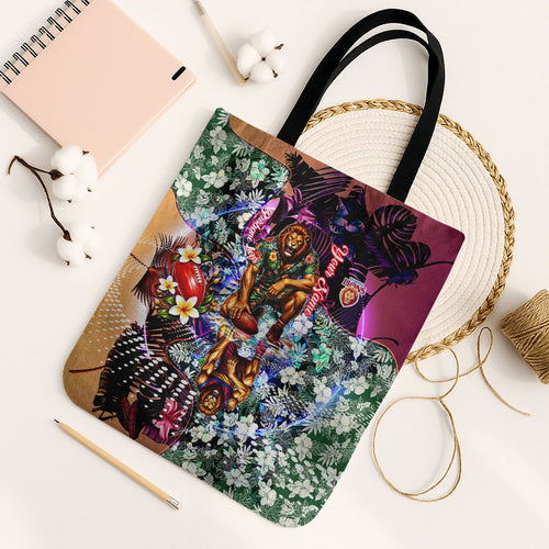 Personalized Brisbane Lions Football Tote Bag Tropical Hibiscus Flowers - Pacific Fusion Style