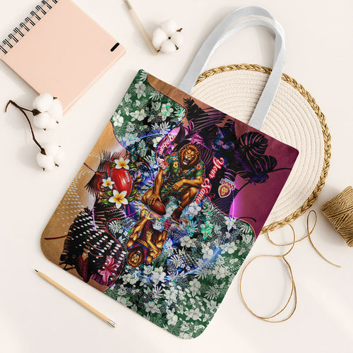 Personalized Brisbane Lions Football Tote Bag Tropical Hibiscus Flowers - Pacific Fusion Style