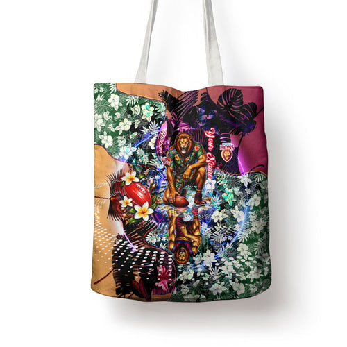 Personalized Brisbane Lions Football Tote Bag Tropical Hibiscus Flowers - Pacific Fusion Style