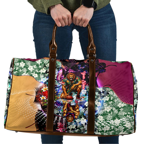 Personalized Brisbane Lions Football Travel Bag Tropical Hibiscus Flowers - Pacific Fusion Style