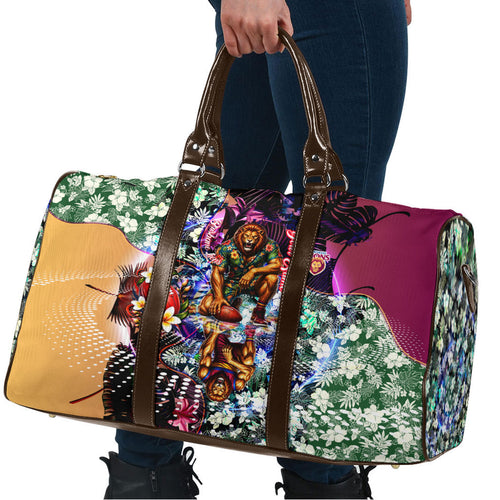 Personalized Brisbane Lions Football Travel Bag Tropical Hibiscus Flowers - Pacific Fusion Style