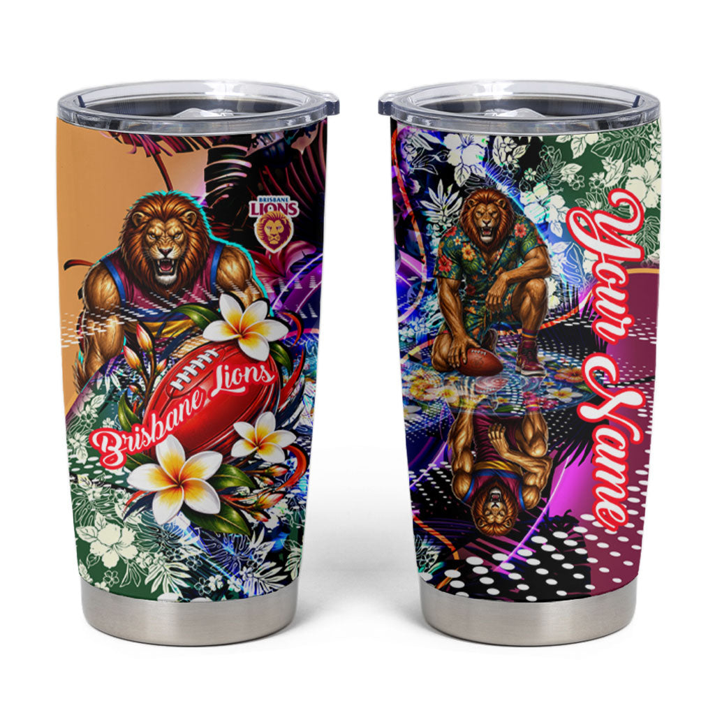 Personalized Brisbane Lions Football Tumbler Cup Tropical Hibiscus Flowers - Pacific Fusion Style