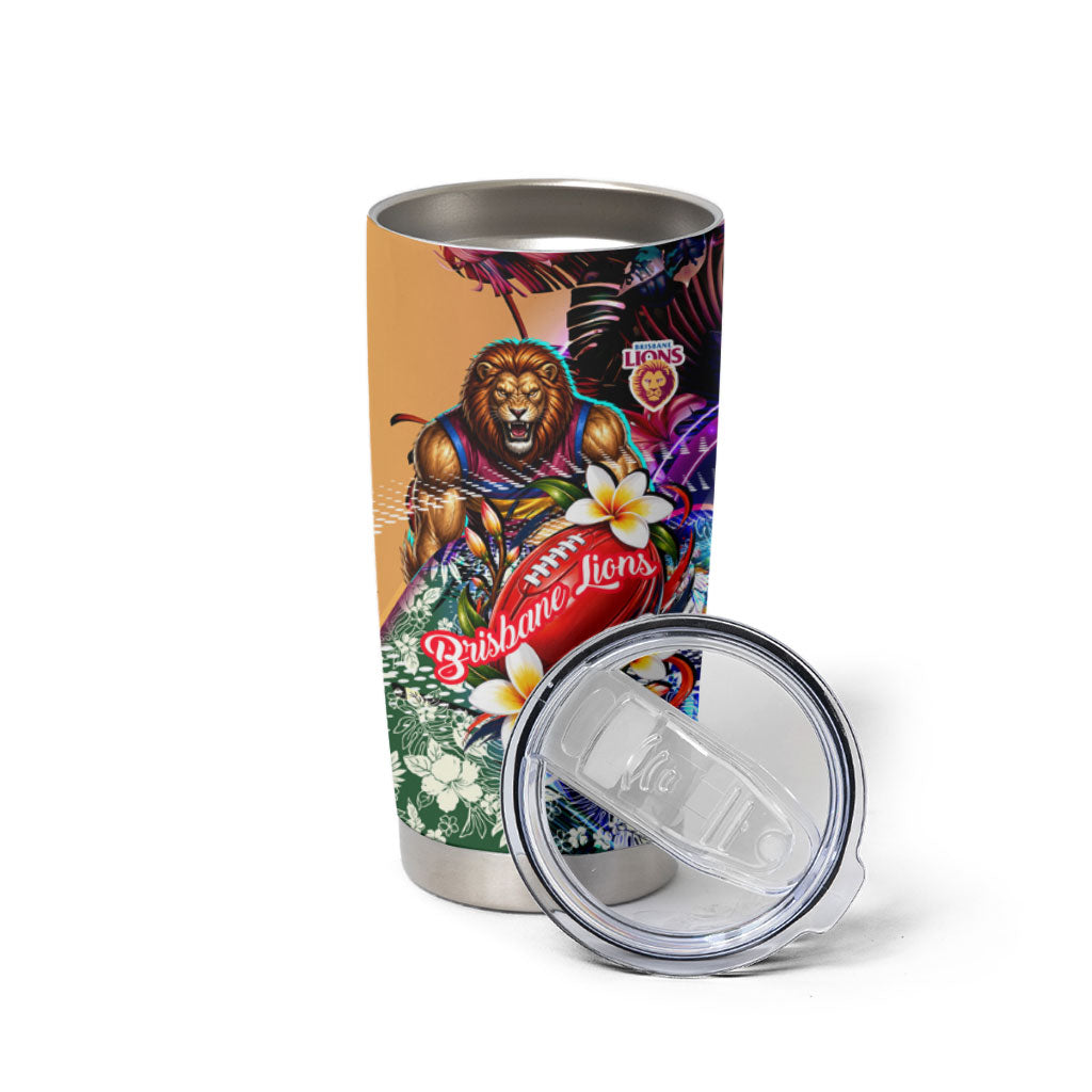 Personalized Brisbane Lions Football Tumbler Cup Tropical Hibiscus Flowers - Pacific Fusion Style