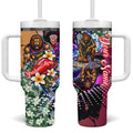 Personalized Brisbane Lions Football Tumbler With Handle Tropical Hibiscus Flowers - Pacific Fusion Style
