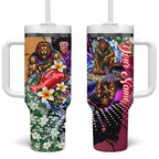 Personalized Brisbane Lions Football Tumbler With Handle Tropical Hibiscus Flowers - Pacific Fusion Style