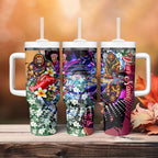 Personalized Brisbane Lions Football Tumbler With Handle Tropical Hibiscus Flowers - Pacific Fusion Style