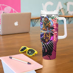 Personalized Brisbane Lions Football Tumbler With Handle Tropical Hibiscus Flowers - Pacific Fusion Style