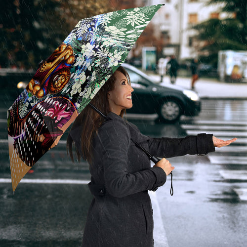 Personalized Brisbane Lions Football Umbrella Tropical Hibiscus Flowers - Pacific Fusion Style