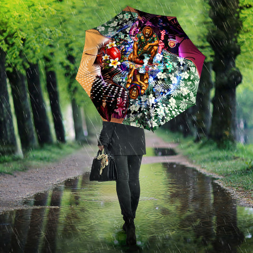 Personalized Brisbane Lions Football Umbrella Tropical Hibiscus Flowers - Pacific Fusion Style