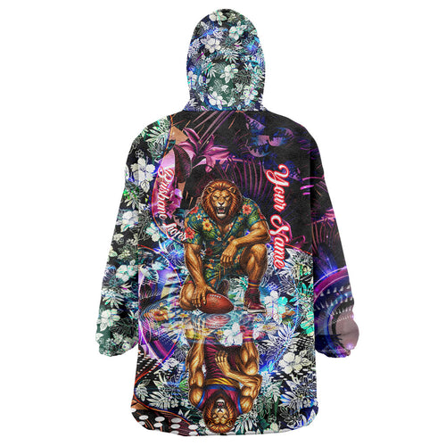 Personalized Brisbane Lions Football Wearable Blanket Hoodie Tropical Hibiscus Flowers - Pacific Fusion Style