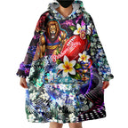Personalized Brisbane Lions Football Wearable Blanket Hoodie Tropical Hibiscus Flowers - Pacific Fusion Style