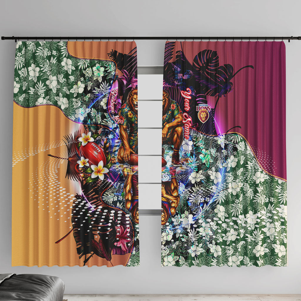 Personalized Brisbane Lions Football Window Curtain Tropical Hibiscus Flowers - Pacific Fusion Style