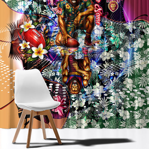 Personalized Brisbane Lions Football Window Curtain Tropical Hibiscus Flowers - Pacific Fusion Style