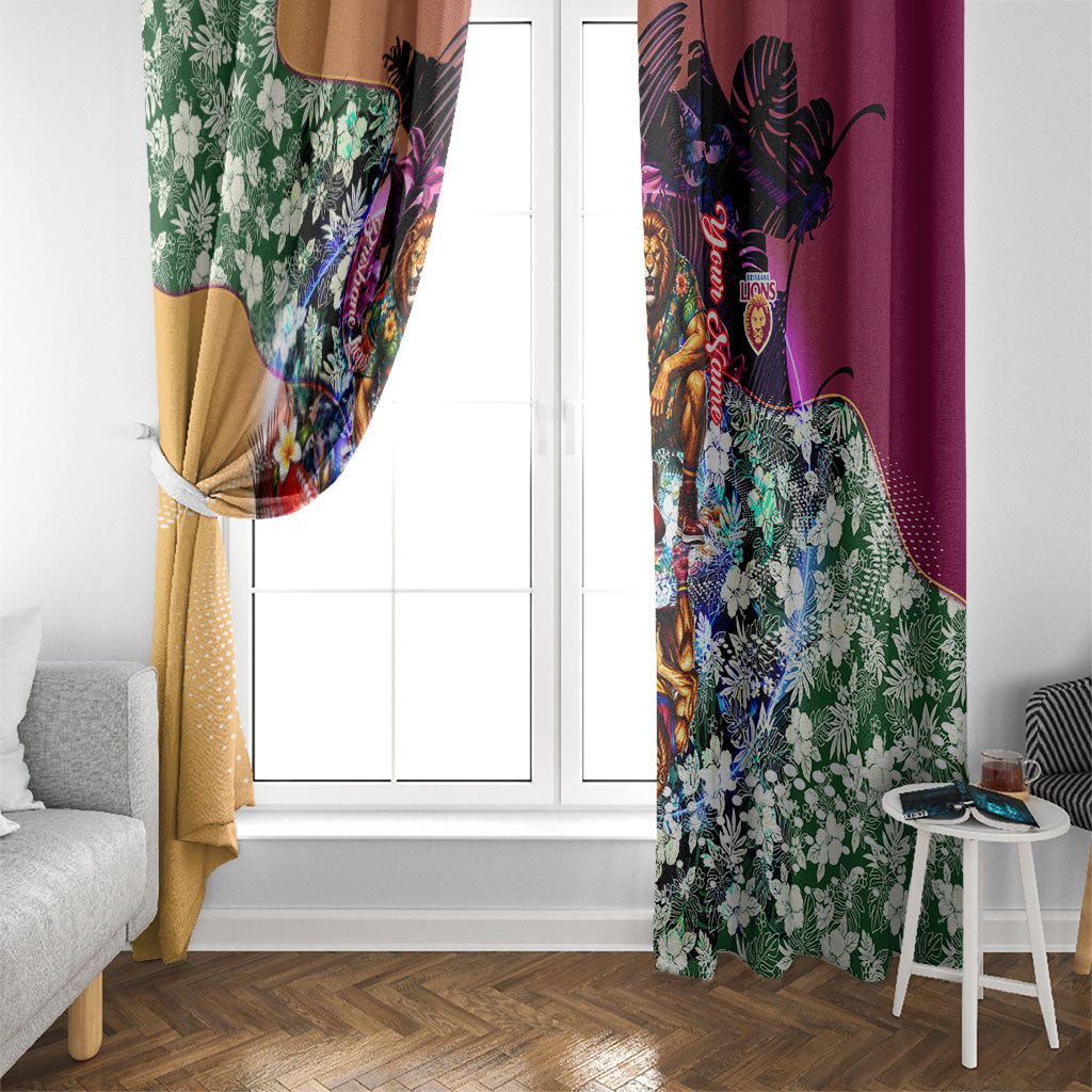 Personalized Brisbane Lions Football Window Curtain Tropical Hibiscus Flowers - Pacific Fusion Style