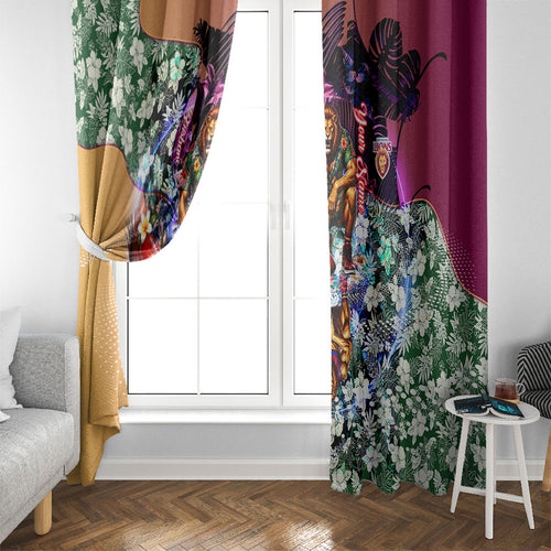 Personalized Brisbane Lions Football Window Curtain Tropical Hibiscus Flowers - Pacific Fusion Style