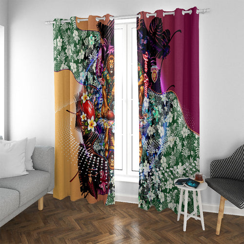 Personalized Brisbane Lions Football Window Curtain Tropical Hibiscus Flowers - Pacific Fusion Style